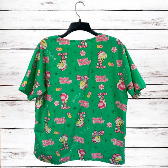 Looney Tunes Women's Tweety Bird Christmas Nursing Medical Scrub Top Size XL - Picture 3 of 9